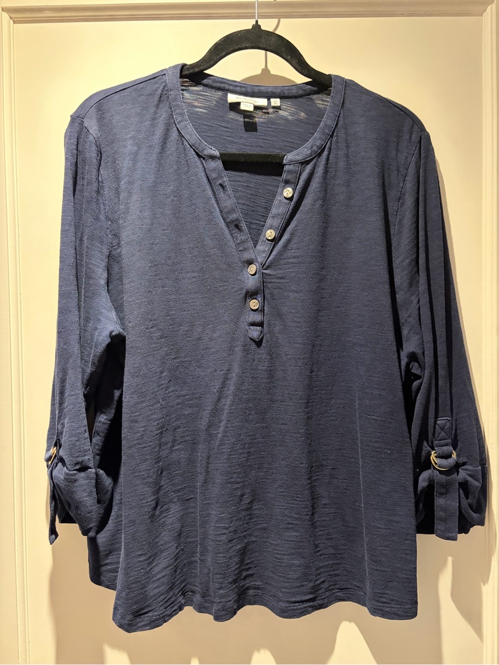 Chico's Navy Long-Sleeve Henley with Button Placket